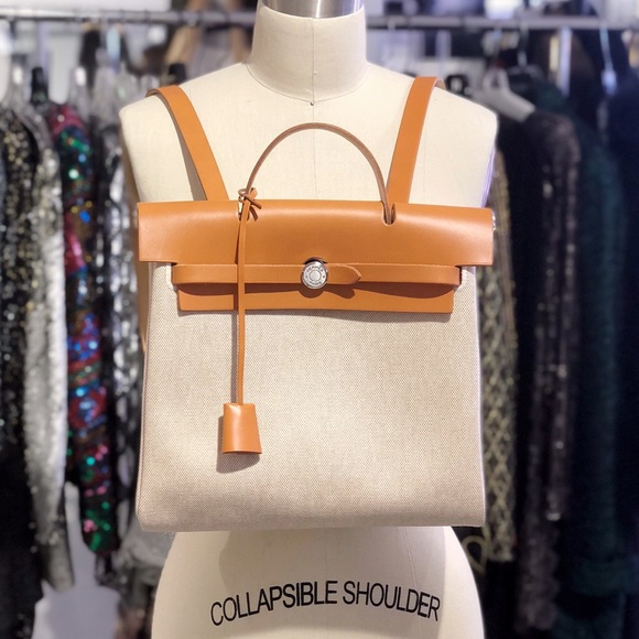 Hermes Handbags - Authentic Hermès Herbag backpack brown and toile